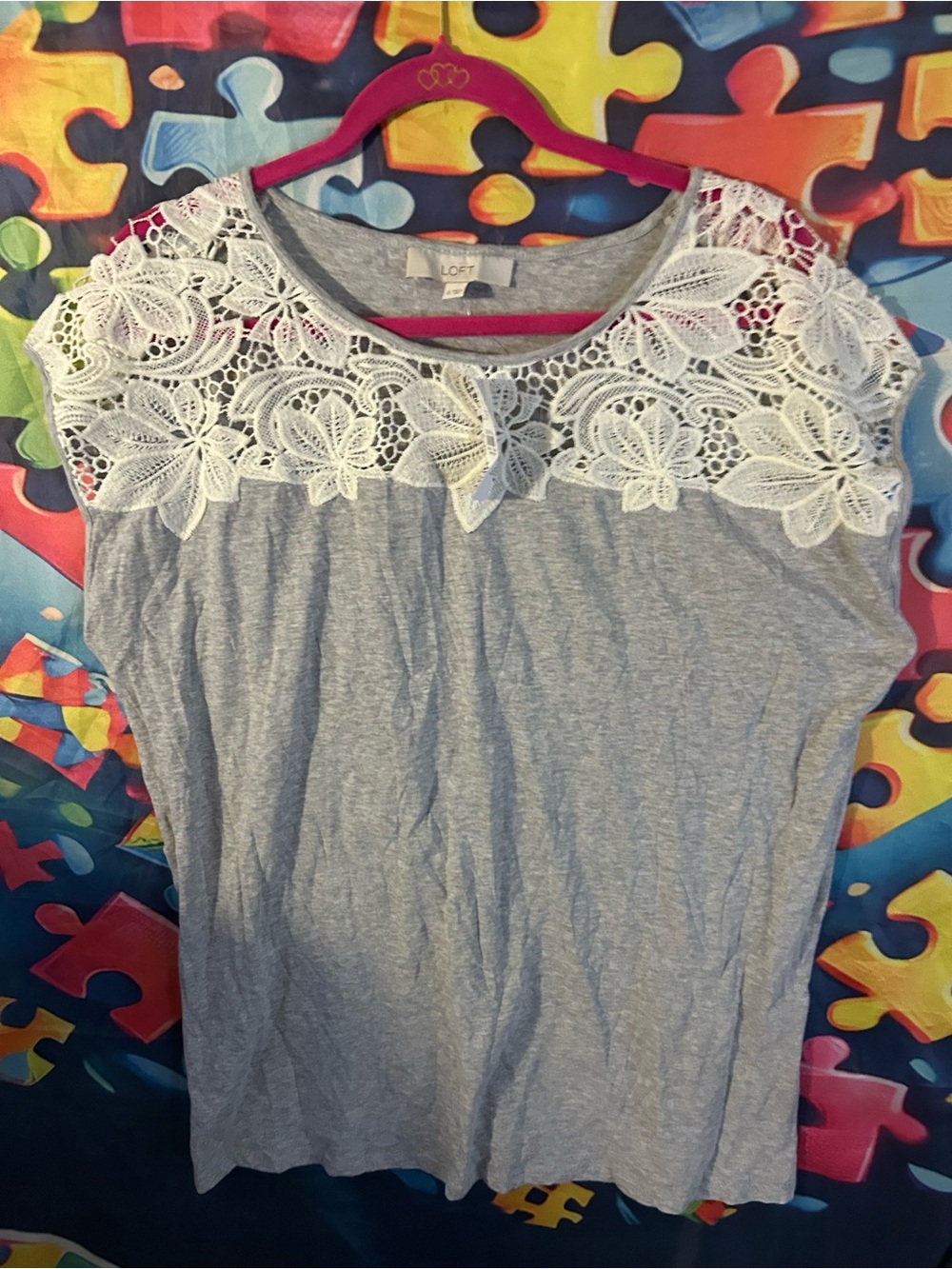LOFT Light Gray and White Striped Short-Sleeve Tee